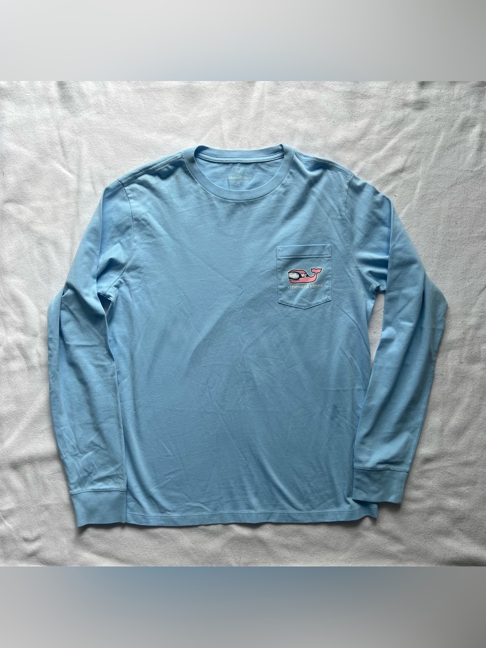 Vineyard Vines Long Sleeve Pocket T-Shirt Light Blue Ski Mountain Whale Kids L